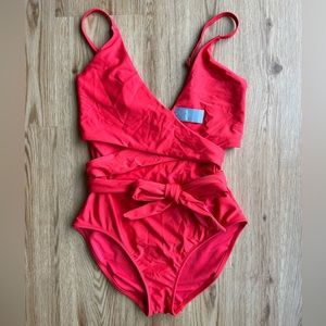 Aerie Wrap Around One Piece Swim Suit Red M Long